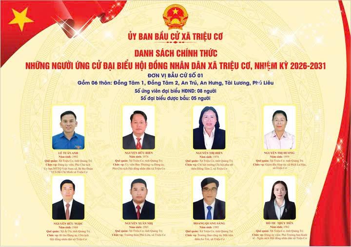 TIỂU SỬ TÓM TẮT NHỮNG NGƯỜI ỨNG CỬ ĐẠI BIỂU HỘI ĐỒNG NHÂN DÂN XÃ TRIỆU CƠ, NHIỆM KỲ 2026-2031. 🇻🇳...